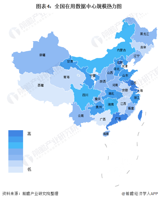 圖表4：全國(guó)在用數(shù)據(jù)中心規(guī)模熱力圖