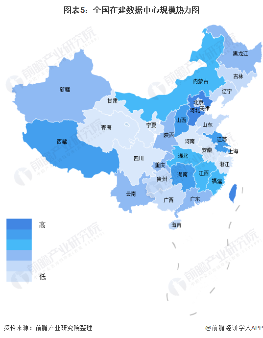 圖表5：全國(guó)在建數(shù)據(jù)中心規(guī)模熱力圖